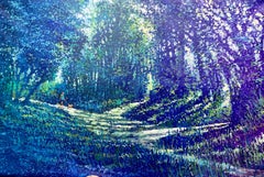 Diverging Paths - peinture à l'huile sur toile impressionniste contemporaine d'arbres de parc