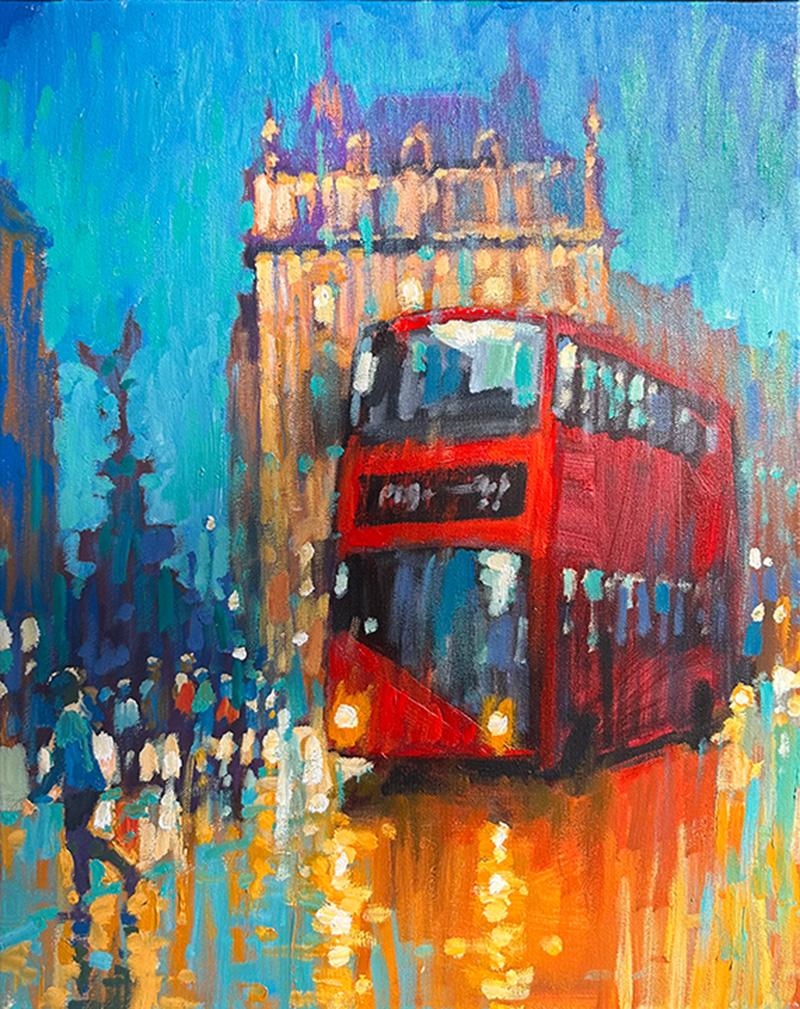 David Hinchliffe Figurative Painting - Evening Commuters
