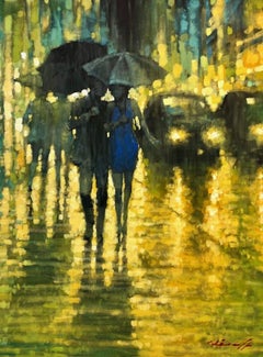 Nuit d'or - peinture impressionniste contemporaine Londres