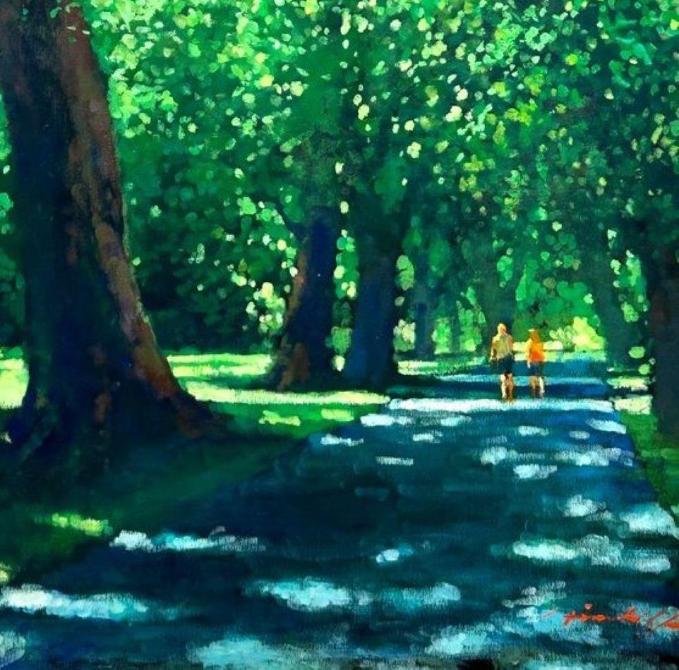 Green Park - contemporary impressionism London oil painting - Painting by David Hinchliffe