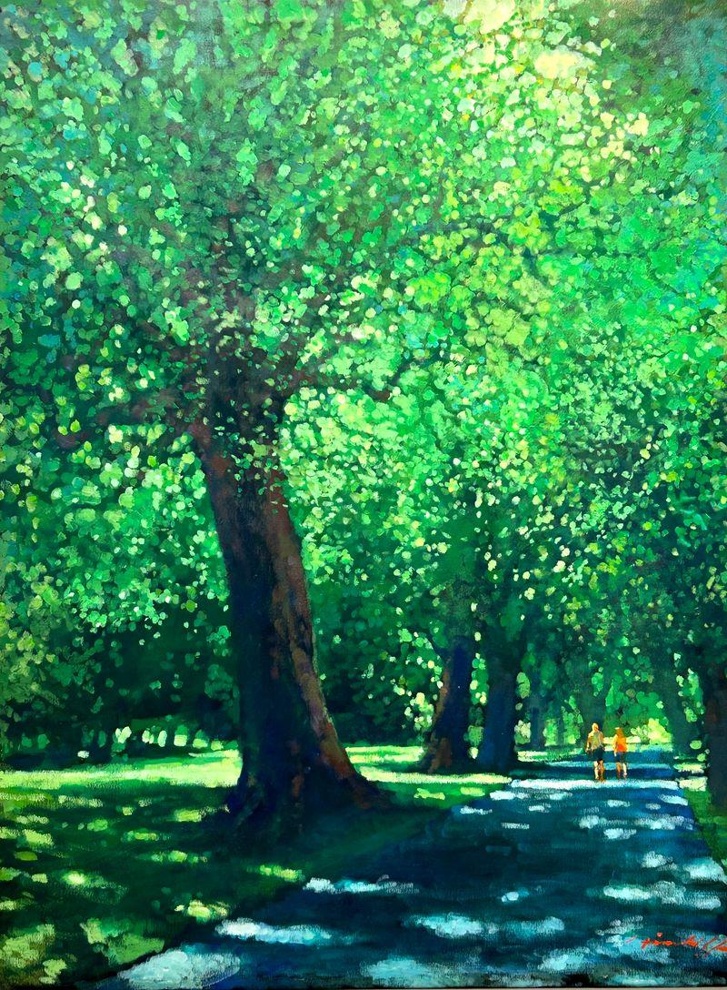 David Hinchliffe Landscape Painting - Green Park - contemporary impressionism London oil painting