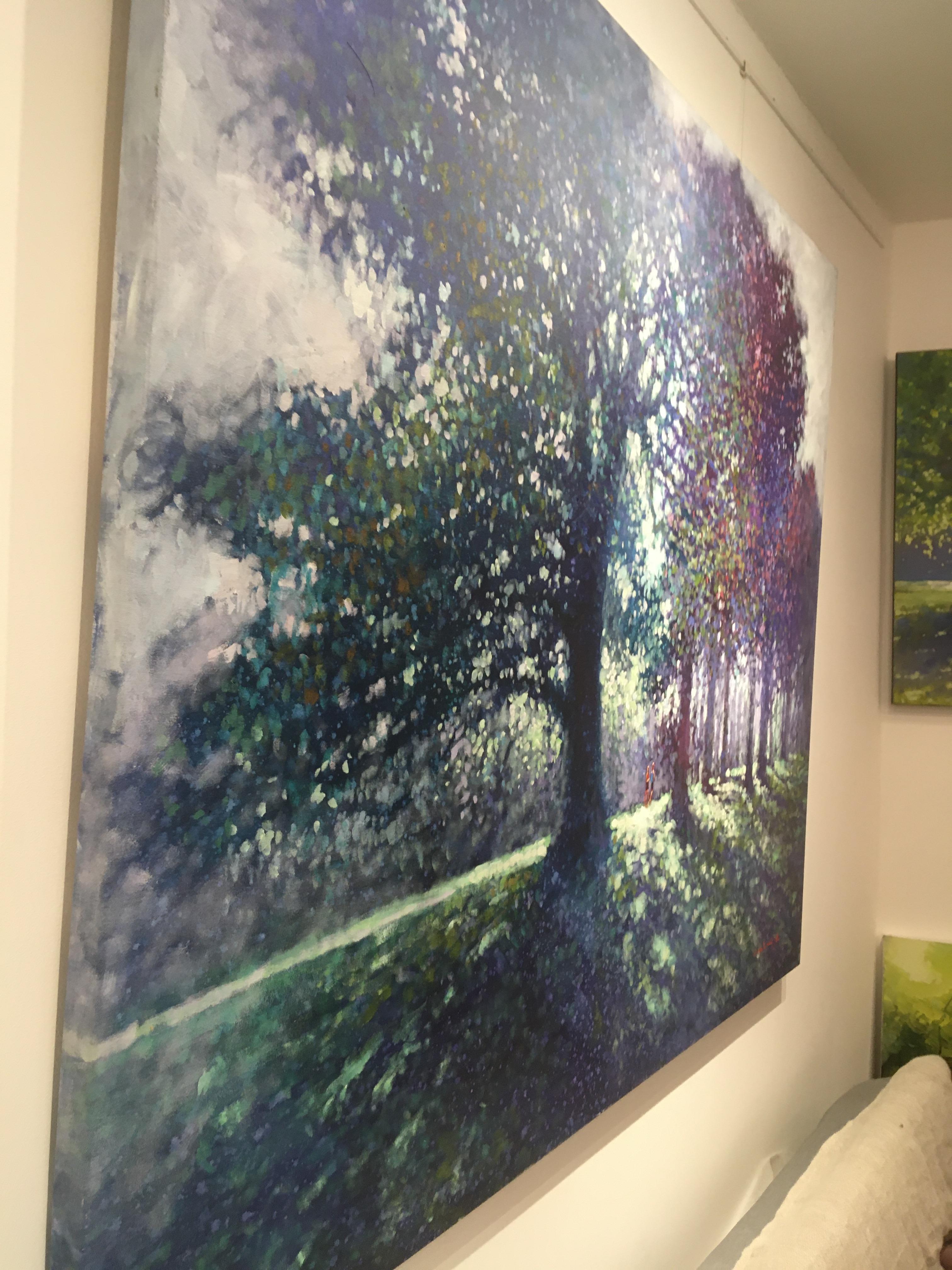 Hampstead Heath Afternoon Light - contemporary impressionism park trees - Contemporary Painting by David Hinchliffe