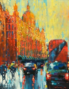 Morning Glow, Knightsbridge - contemporary impressionism London oil painting