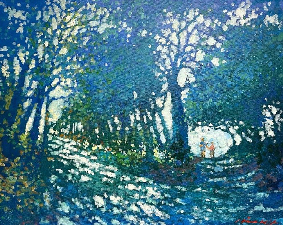 Figurative Painting de David Hinchliffe - En el sendero de Hampstead Heath - impresionismo contemporáneo Londres pintura al óleo