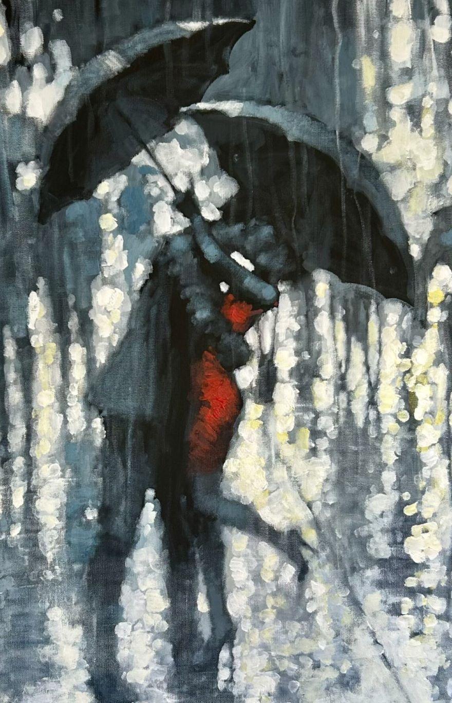 Rainy Night In Knightsbridge- peinture impressionniste contemporaine de Londres - Painting de David Hinchliffe