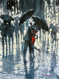 Rainy Night In Knightsbridge- peinture impressionniste contemporaine de Londres