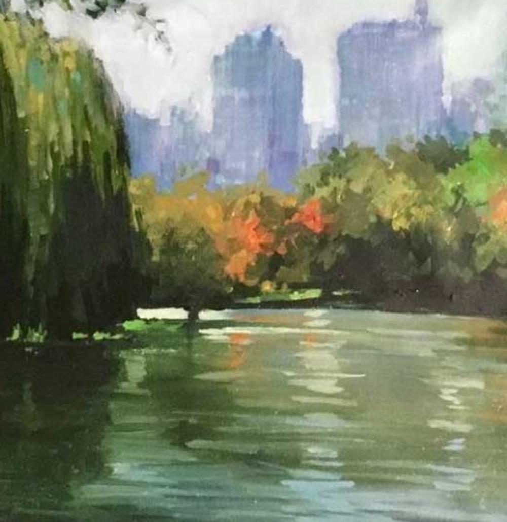 Reflections in Central Park - Painting by David Hinchliffe