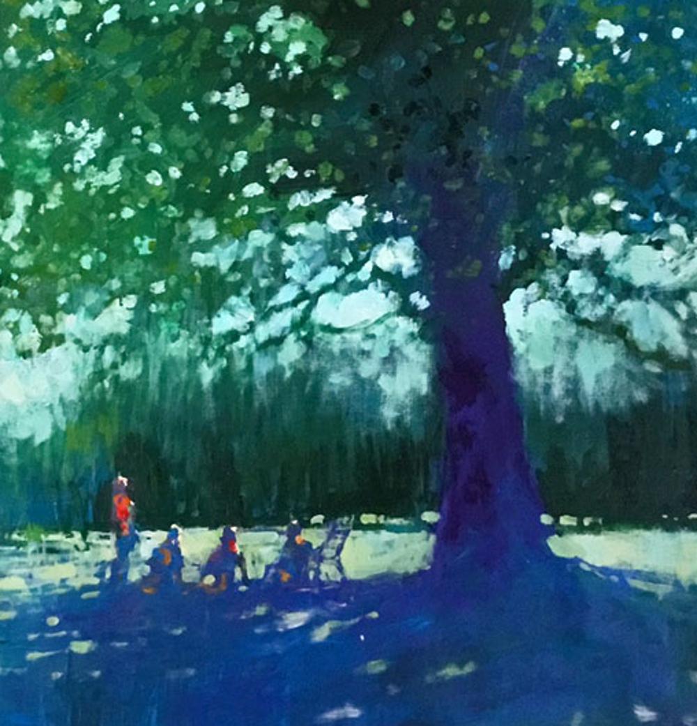 Regent's Park - Peinture à l'huile sur toile contemporaine anglaise d'été - Painting de David Hinchliffe
