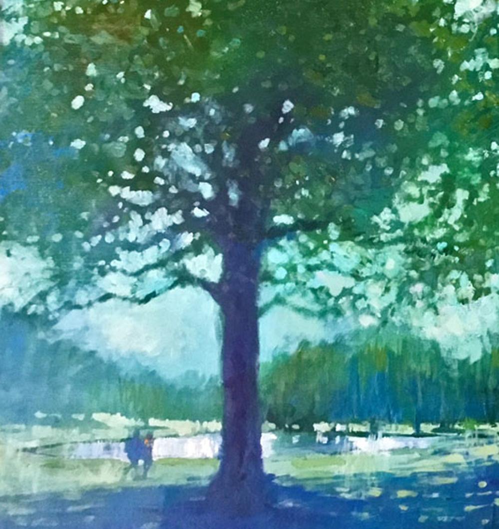 Regent's Park - Peinture à l'huile sur toile contemporaine anglaise d'été - Contemporain Painting par David Hinchliffe