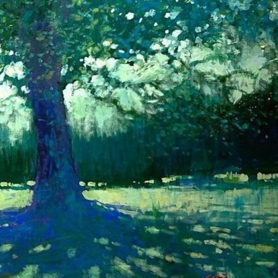 Mattina di primavera a Regents Park - quadro ad olio di Londra in stile impressionista contemporaneo - Painting Contemporaneo di David Hinchliffe