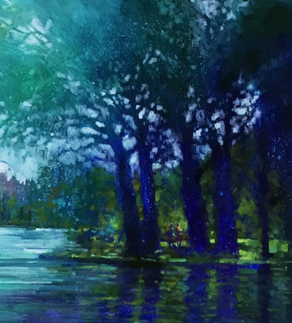 St James Park - Temps d'été britannique contemporain / Peinture à l'huile sur toile - Contemporain Painting par David Hinchliffe