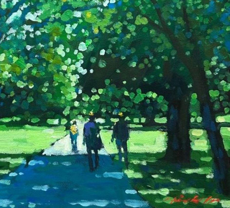 Study for Green Park - contemporary impressionism London oil painting - Painting by David Hinchliffe