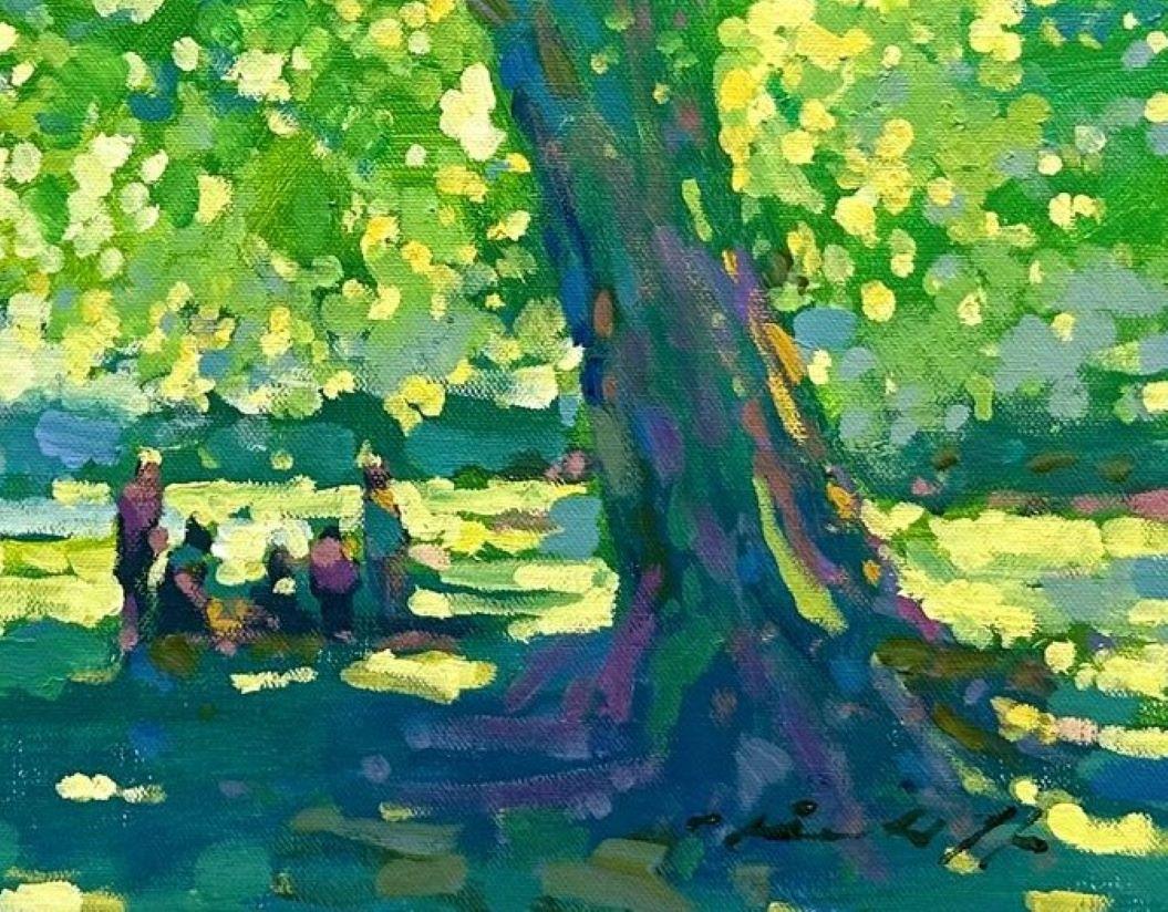 Study for Regents Park - contemporary impressionism London oil painting - Painting by David Hinchliffe
