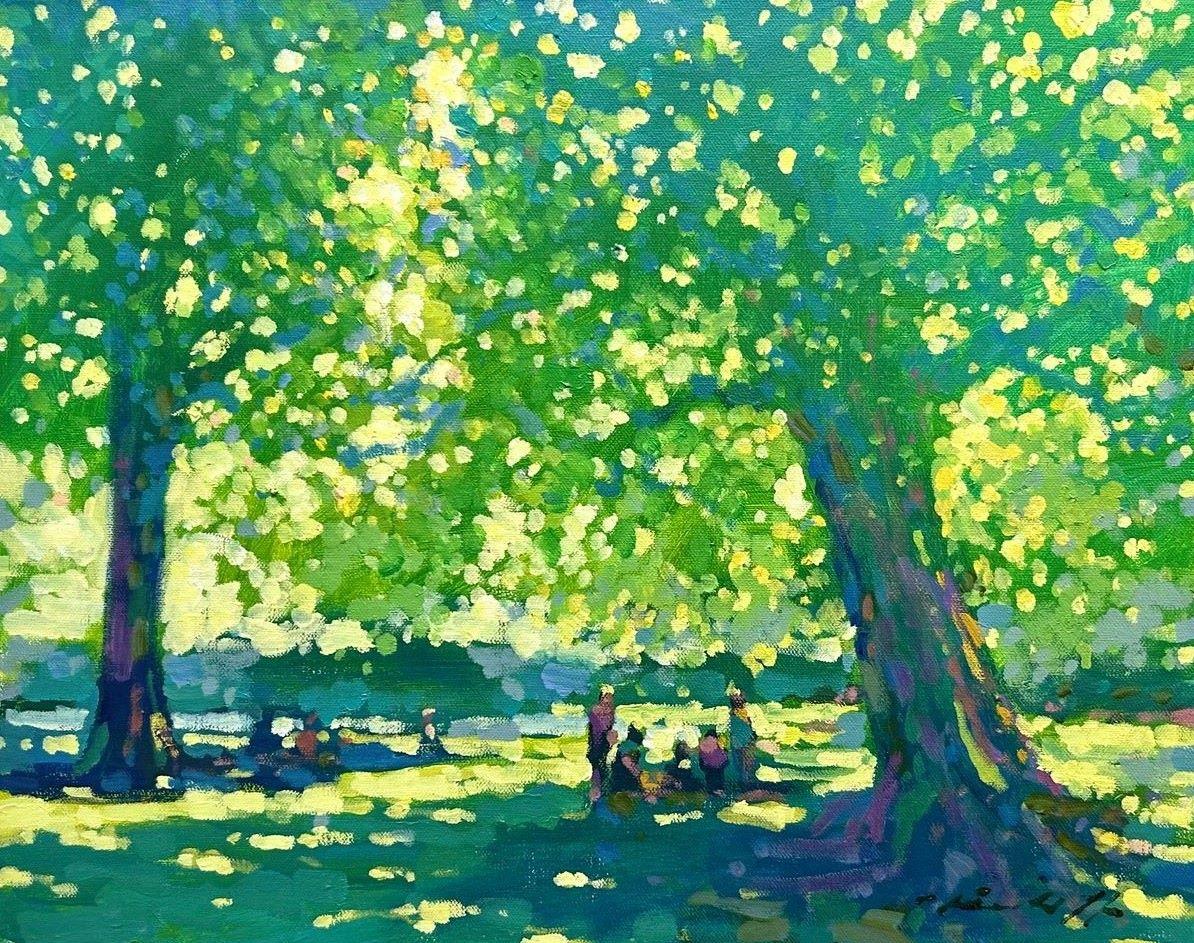 David Hinchliffe Figurative Painting - Study for Regents Park - contemporary impressionism London oil painting