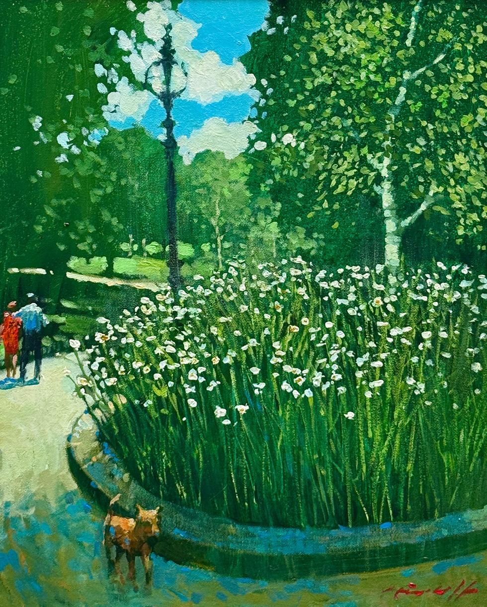 Figurative Painting de David Hinchliffe - El parterre de la ciudad