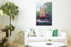 The Rising Sun - impressionist cityscape tree architecture oil on canvas