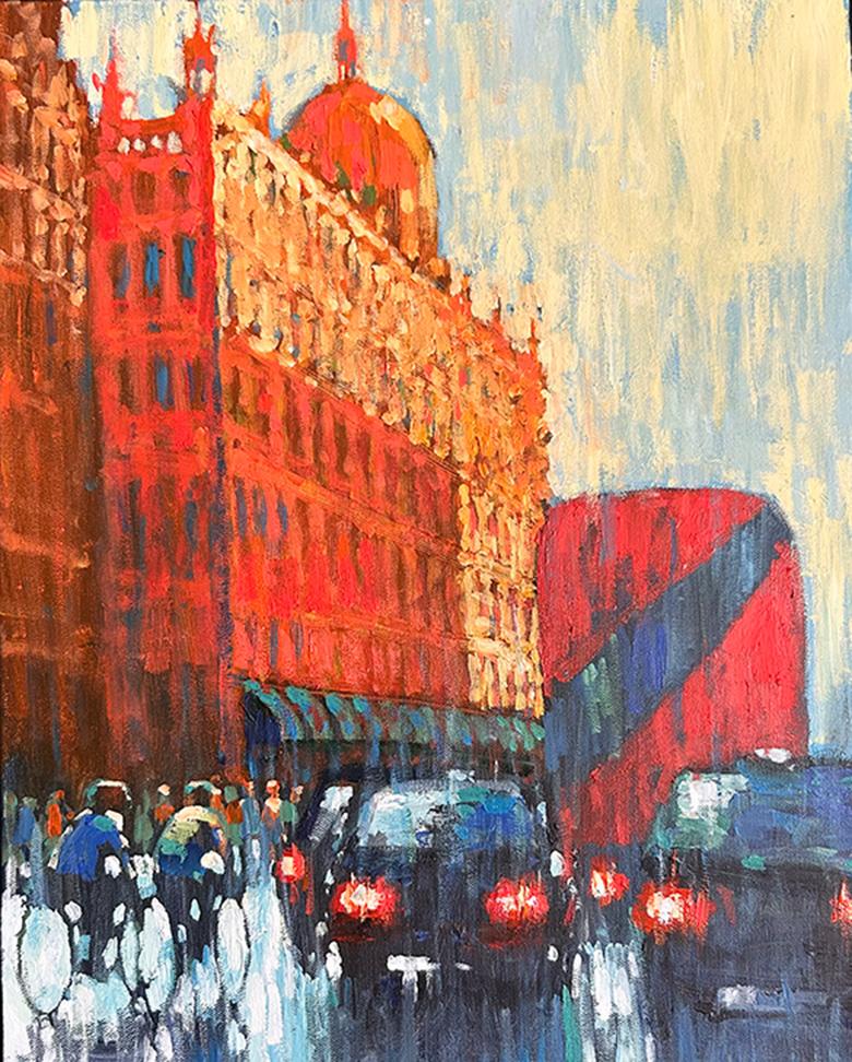 David Hinchliffe Landscape Painting – Die Wärme der vorbeiziehenden Lichter