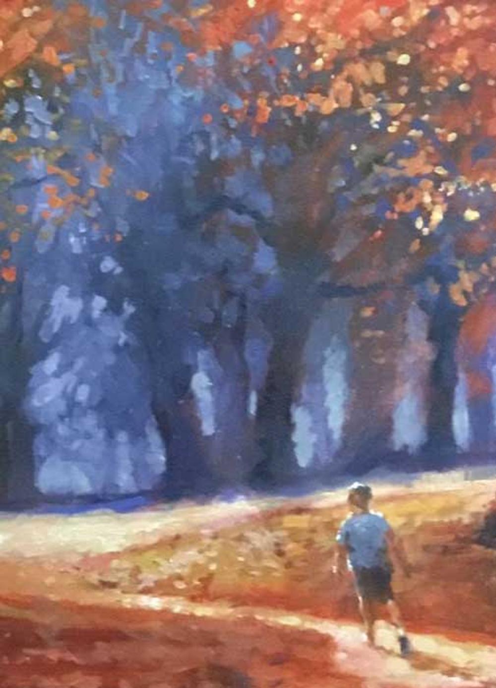couple walking in forest painting