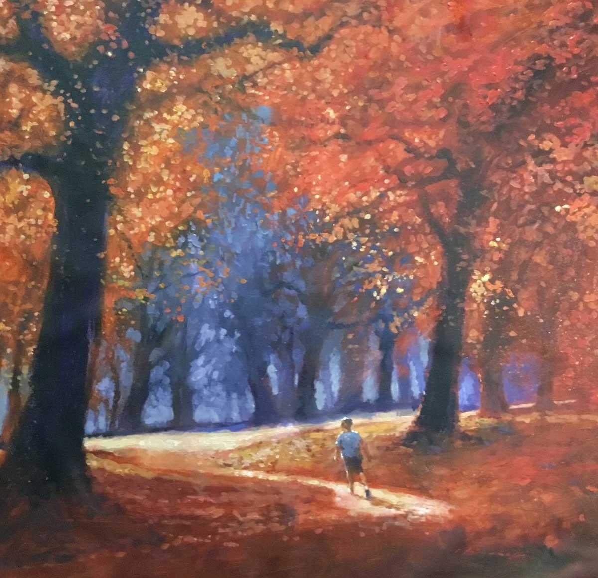 David Hinchliffe Landscape Painting - Walk in the Park - Autumn Colours: Oil Painting on Canvas