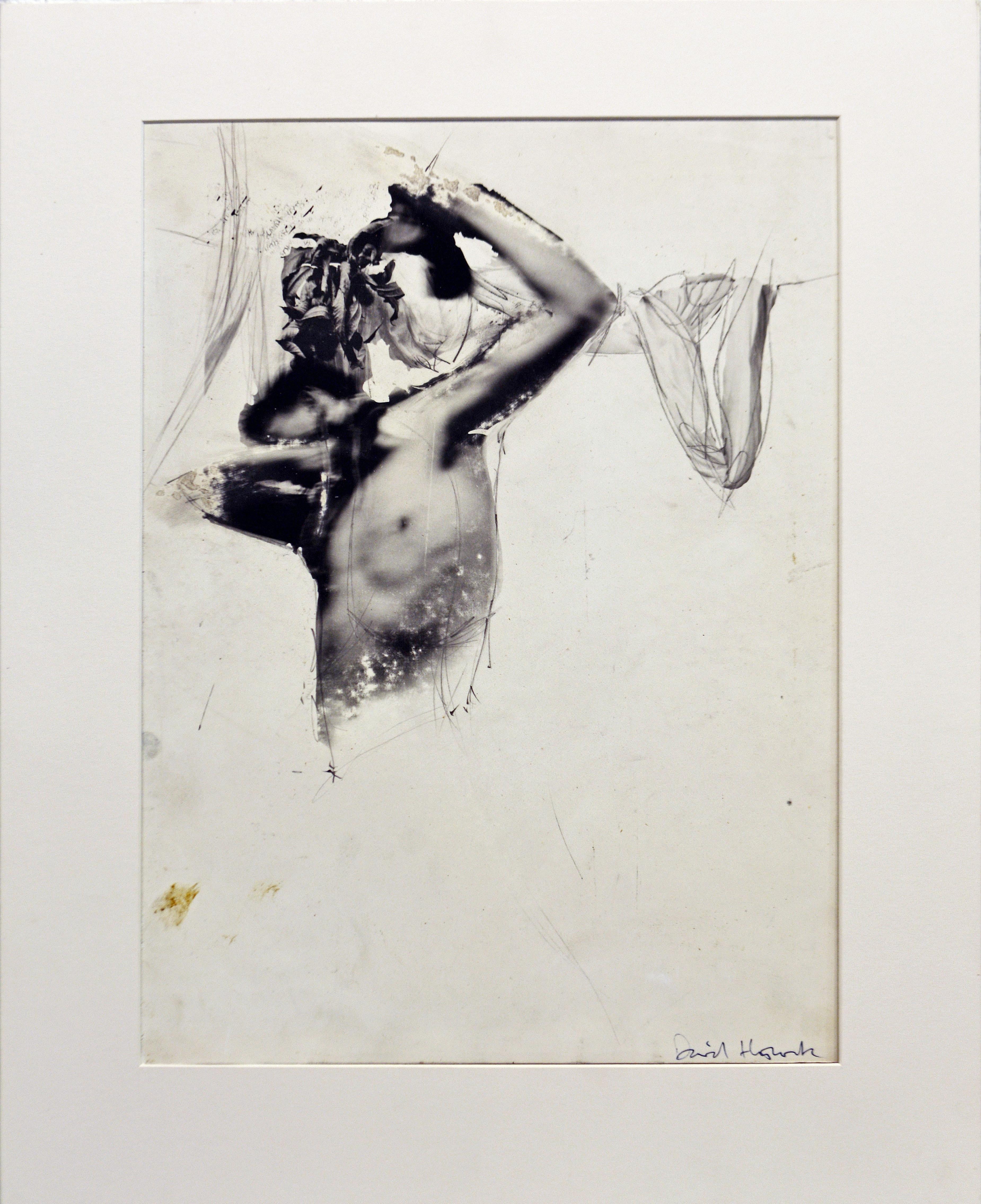 David Hiscock (British b. 1956)
'Photographic Male Nude Composition' 
Photographic and mixed media print with applied handwork.
Mounted on gray cardboard and matted. Signed recto and inscribed verso on cardboard.
Image: 11.25 x 15.5 in / 28.5 x