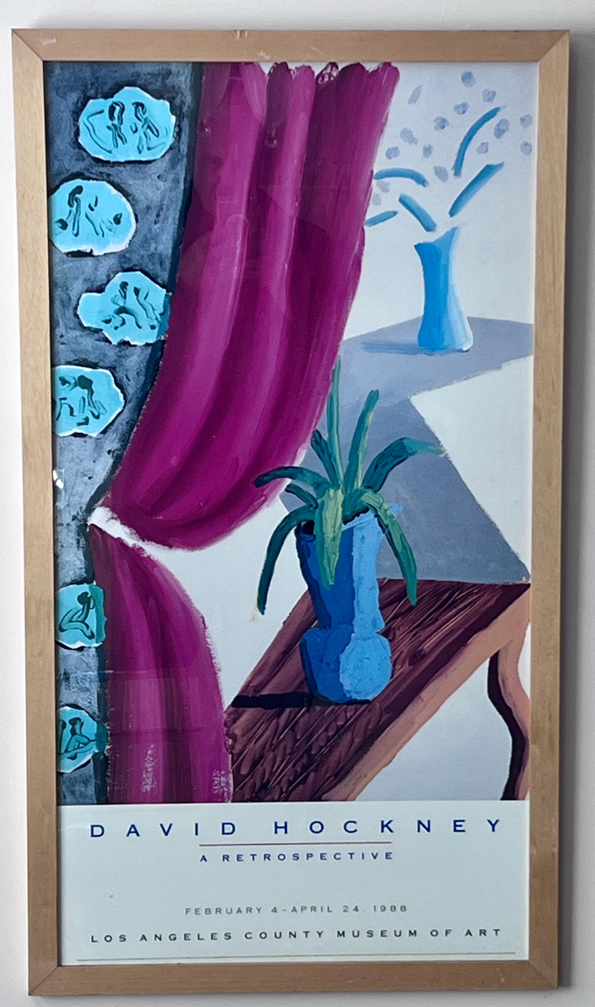 Modern David Hockney Framed Lithograph Print Poster for 1988 LACMA Retrospective