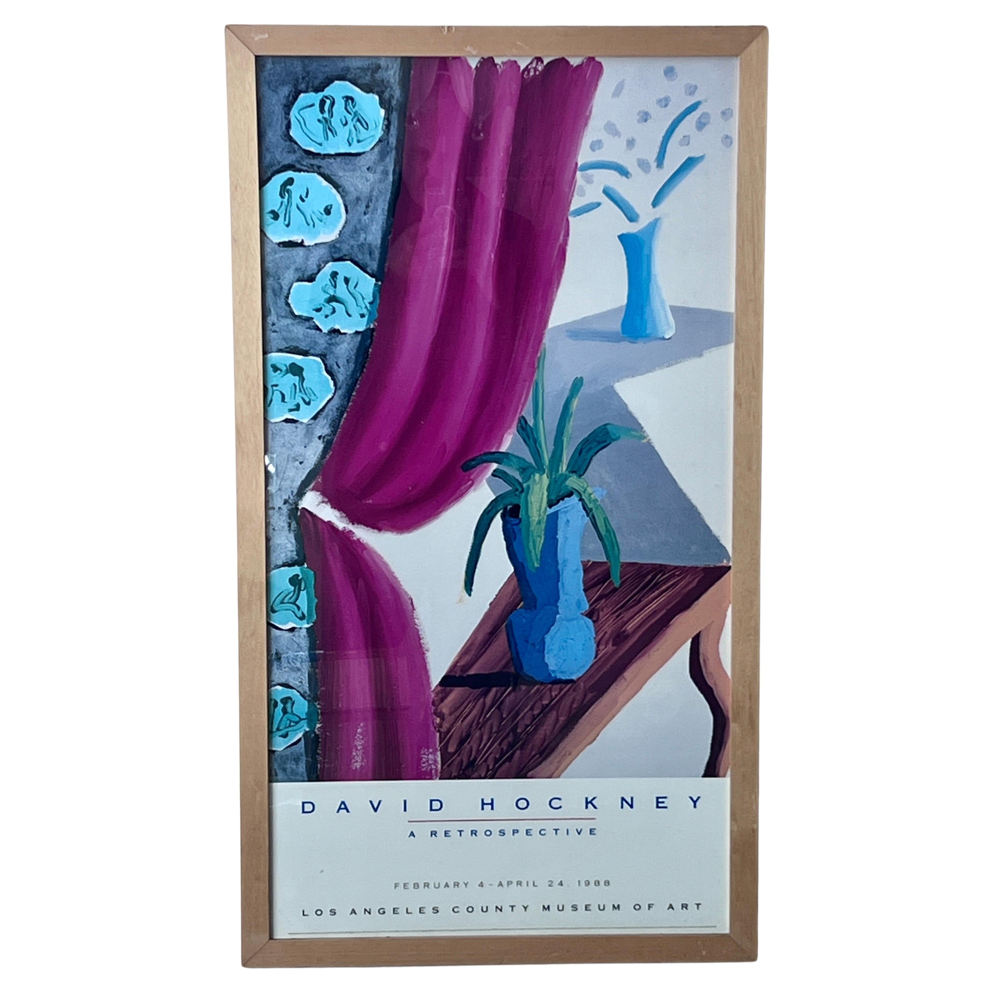 David Hockney Framed Lithograph Print Poster for 1988 LACMA Retrospective