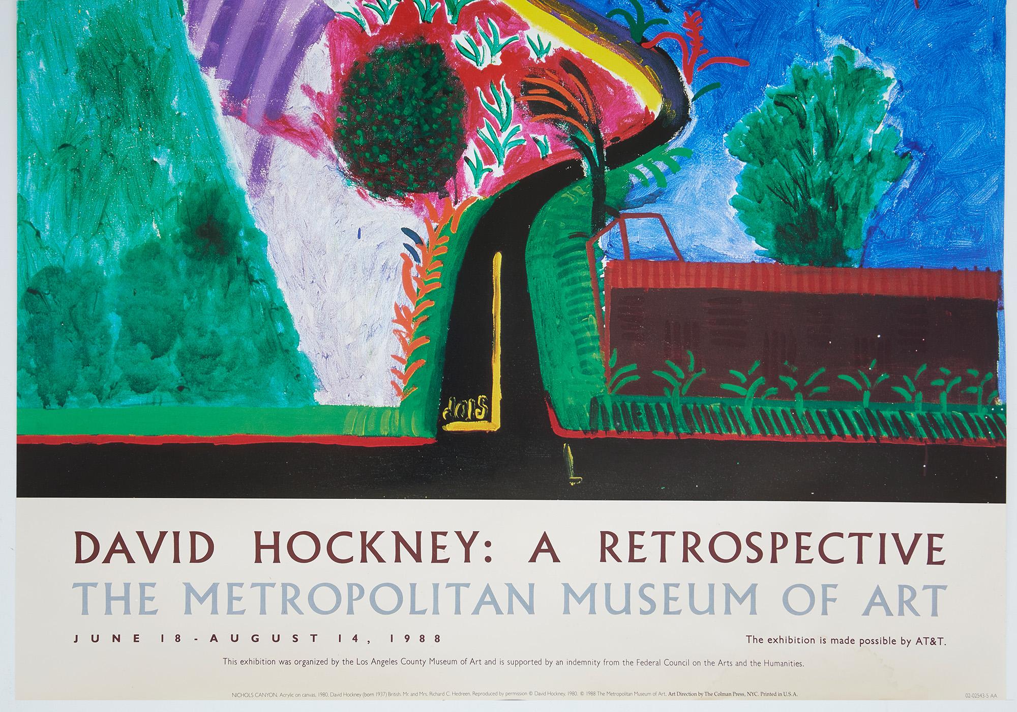 David Hockney 1988 poster for David Hockney: A Retrospective at The Metropolitan Museum of Art 1988

The 1988 poster for David Hockney: A Retrospective at The Metropolitan Museum of Art offers a vibrant and compelling showcase of the artist’s