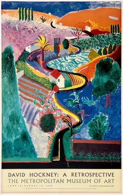 DAVID HOCKNEY - UNA RETROSPECTIVA - NICHOLS CANYON - Cartel vintage original del MOMA