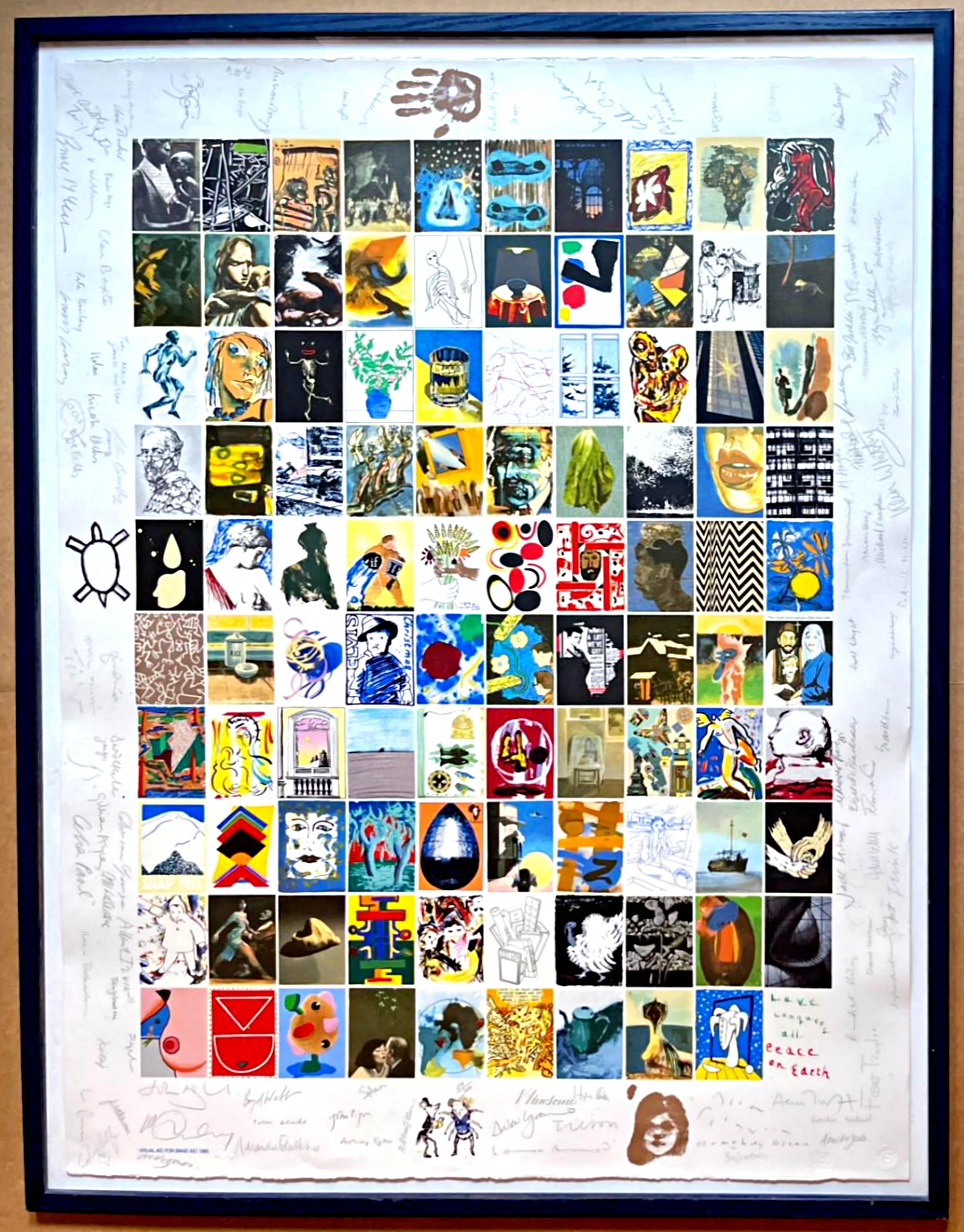 Visual Aid for Band Aid FIRMATO 104 artisti britannici: David Hockney, Bridget Riley