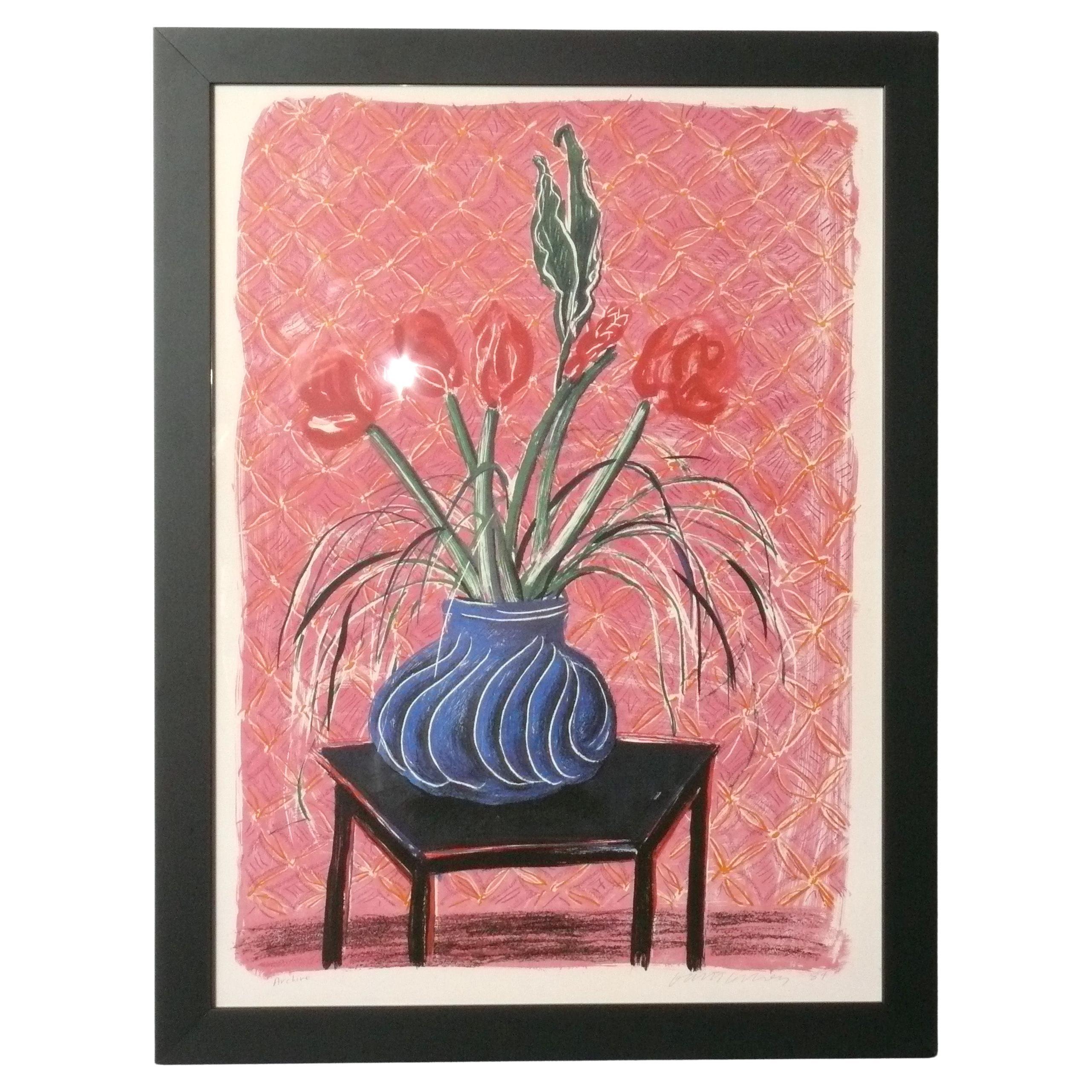 David Hockney Flowers Lithographie Art Moderne du Milieu du Siècle 29" x 22" en vente