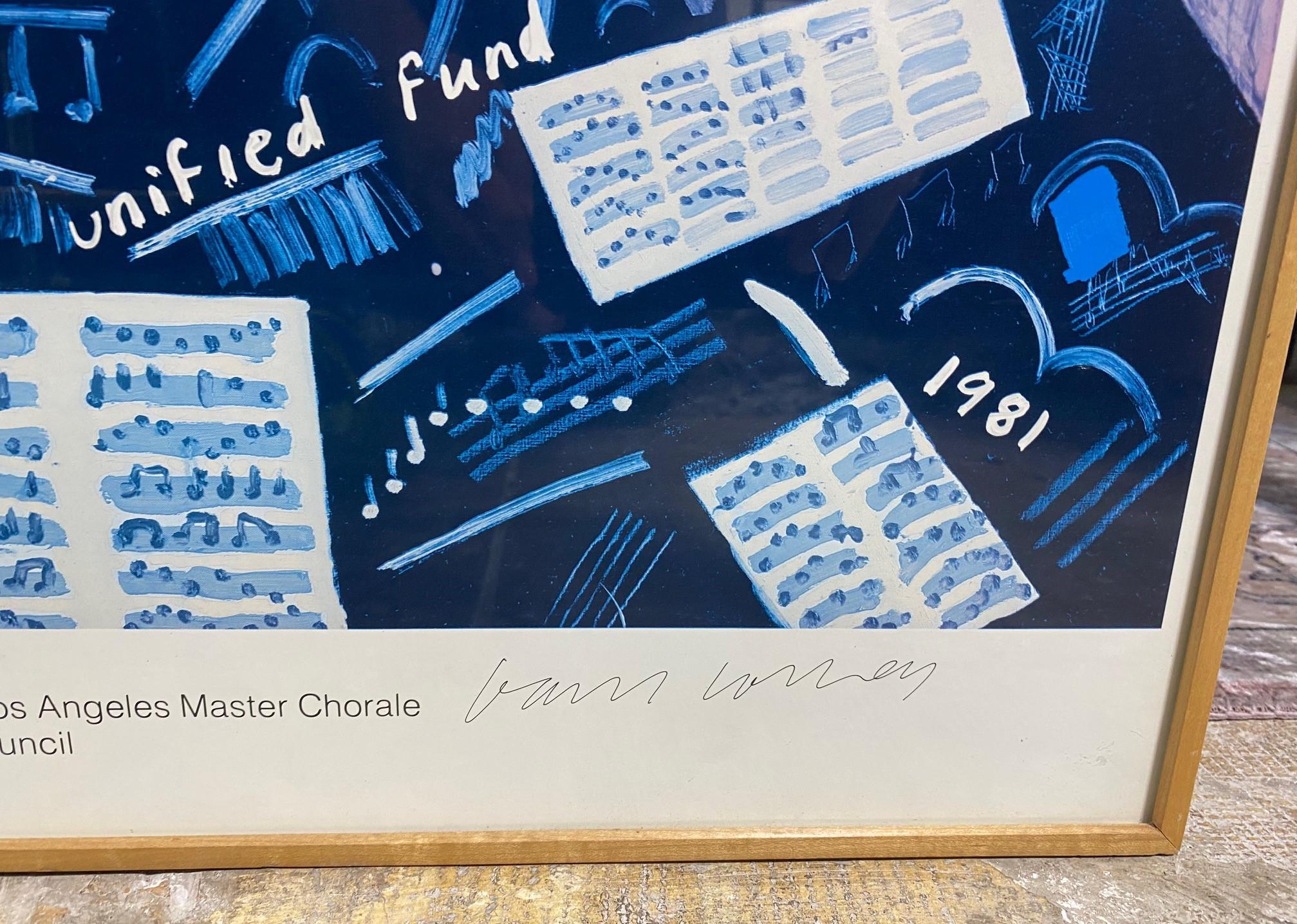 Wood David Hockney Hand Signed Music Center Lithographic Color Poster, 1981