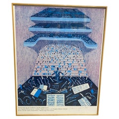 David Hockney Hand Signed Music Center Lithographic Color Poster, 1981