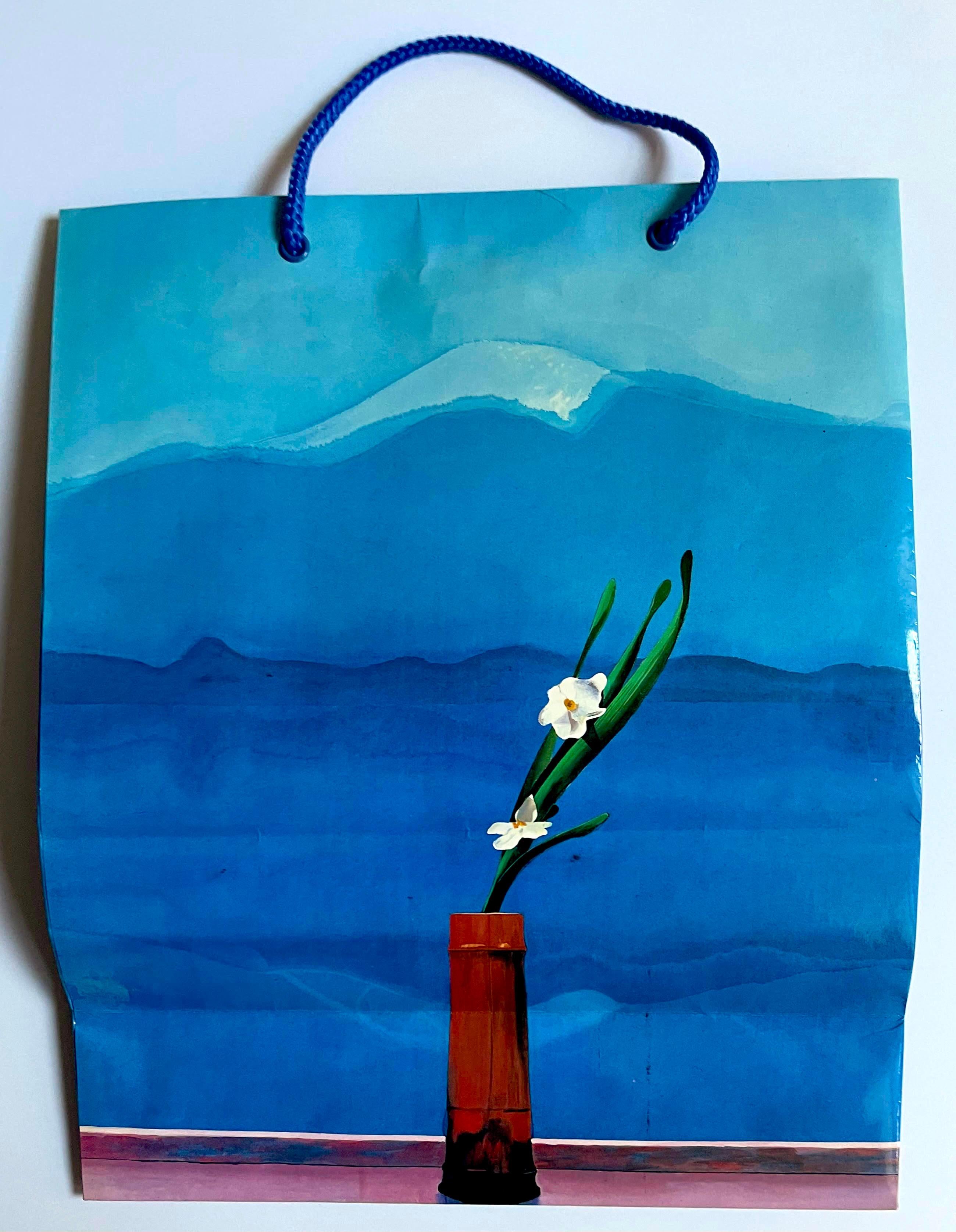 David Hockney 
Exclusive limited edition shopping bag for the Metropolitan Museum of Art, 1988
Mixed Media Silkscreen on paper bag with string handles
15 × 12 inches
This uncommon David Hockney shopping bag was created, with the artist's