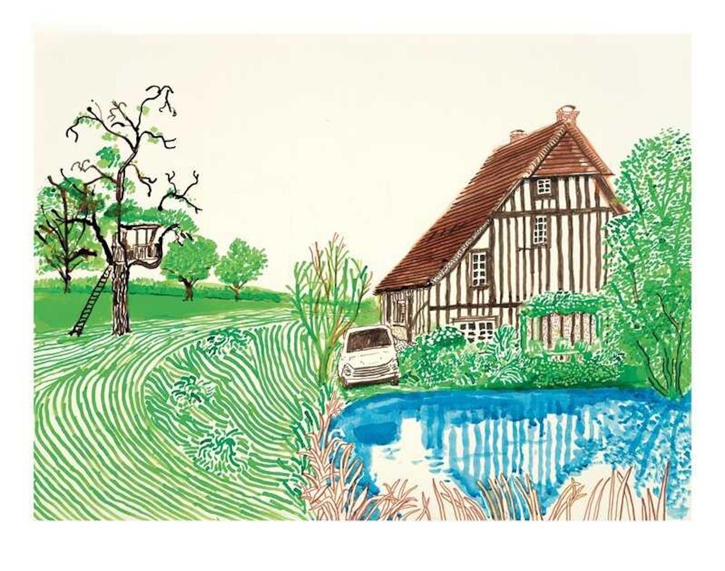 David Hockney Landscape Painting - In Front of House Looking East