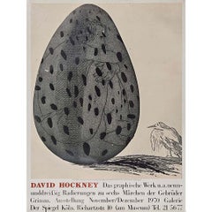 1970 cartel original de la exposición de David Hockney El niño escondido en un huevo