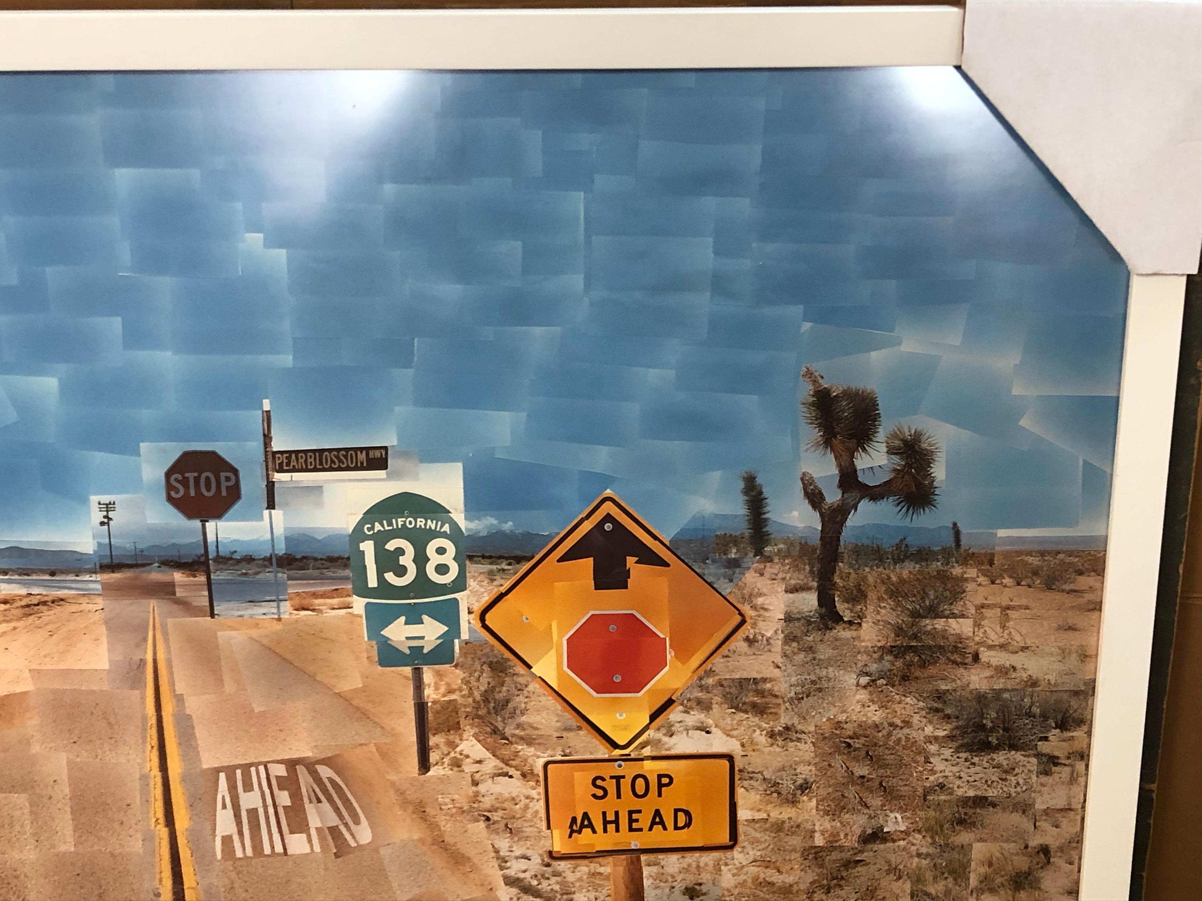 1986 David Hockney 'Pearblossom Highway gerahmt' Pop Art Blau, Orange Offset 6