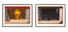 "A Bigger Fire" and "No Fire" iPad prints pair by David Hockney
