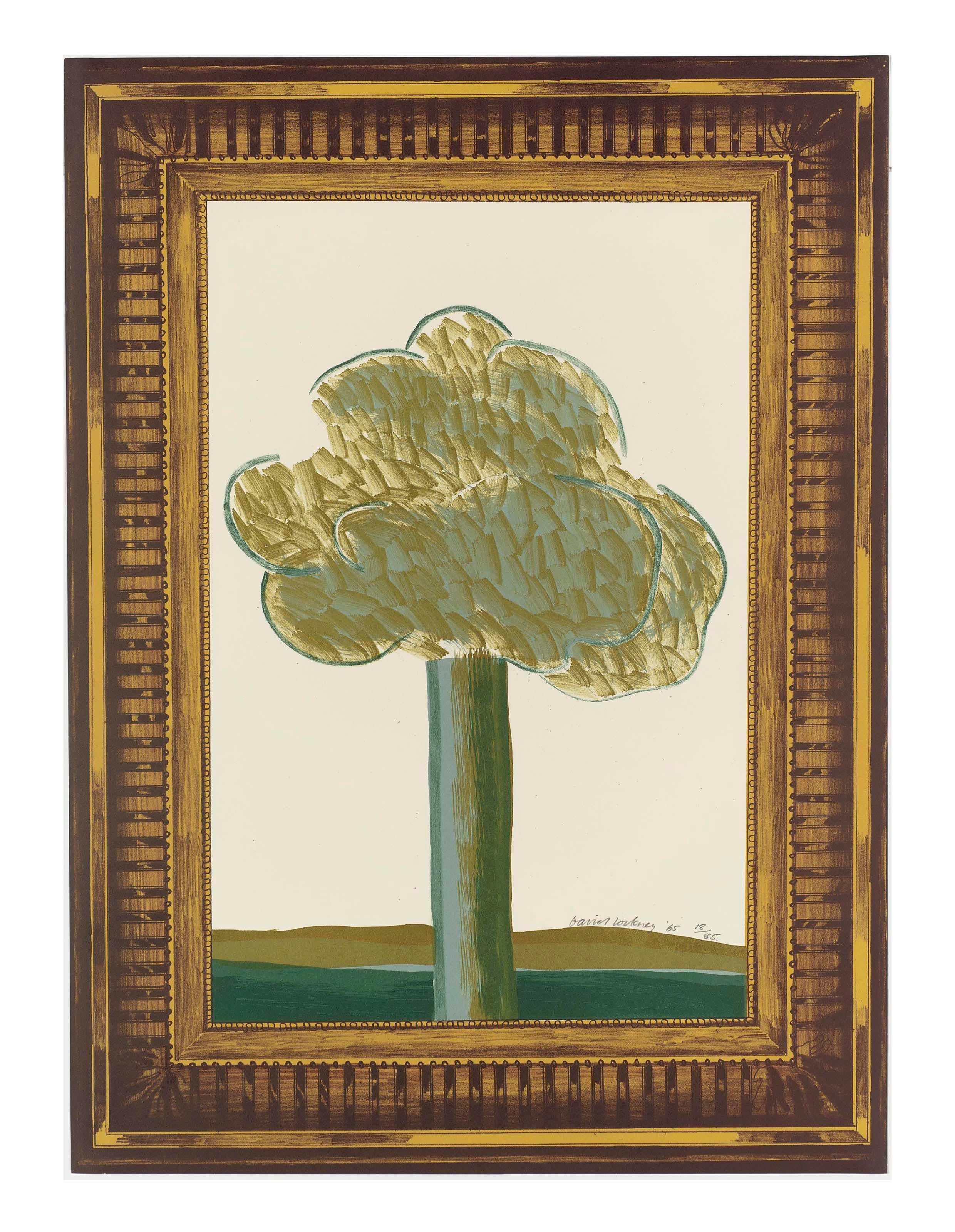 David Hockney Landscape Print - A Picture of a Landscape in an Elaborate Gold Frame -- Lithograph by Hockney