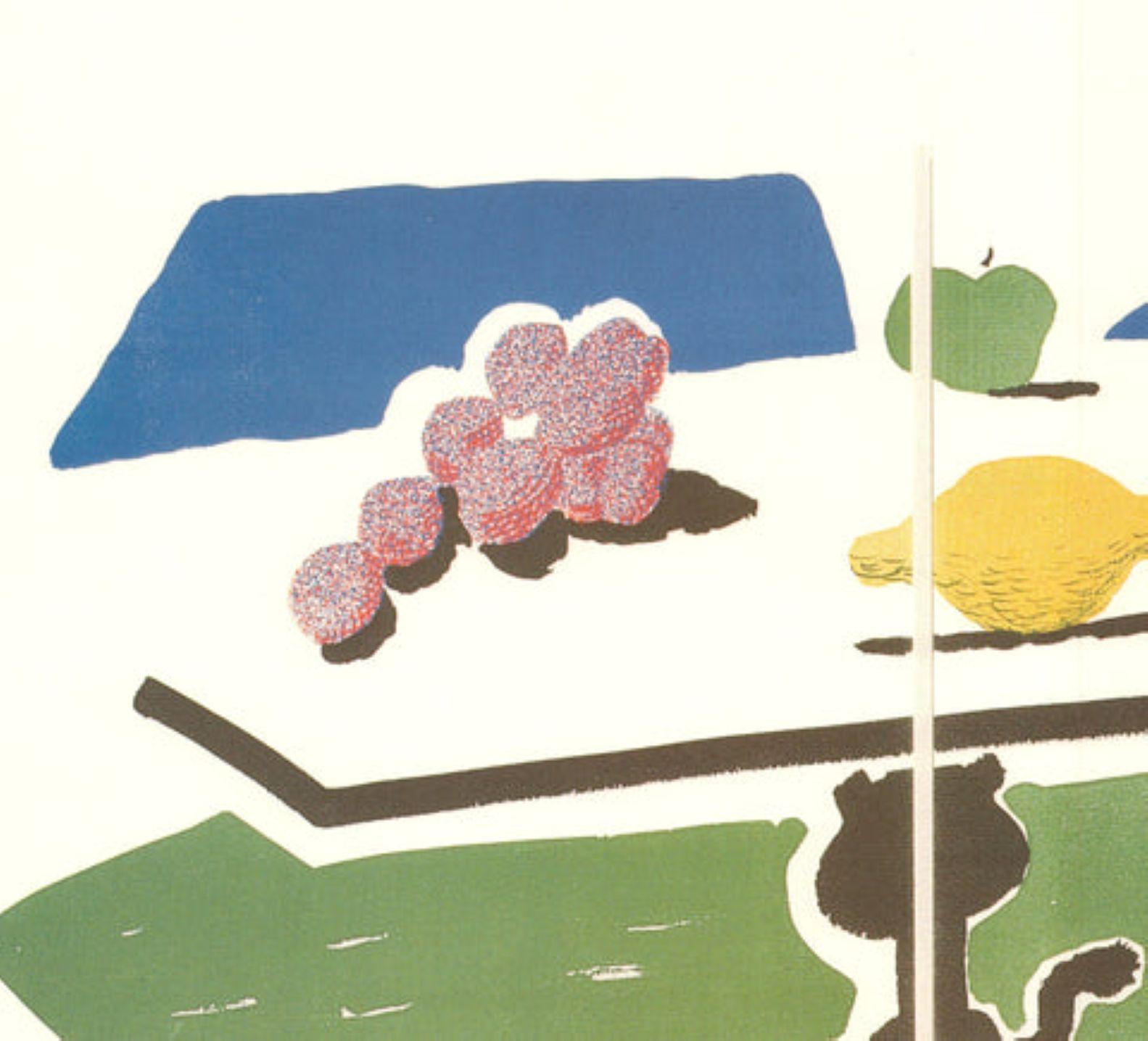 Pomme, raisin, citron sur une table par David Hockney en vente 3