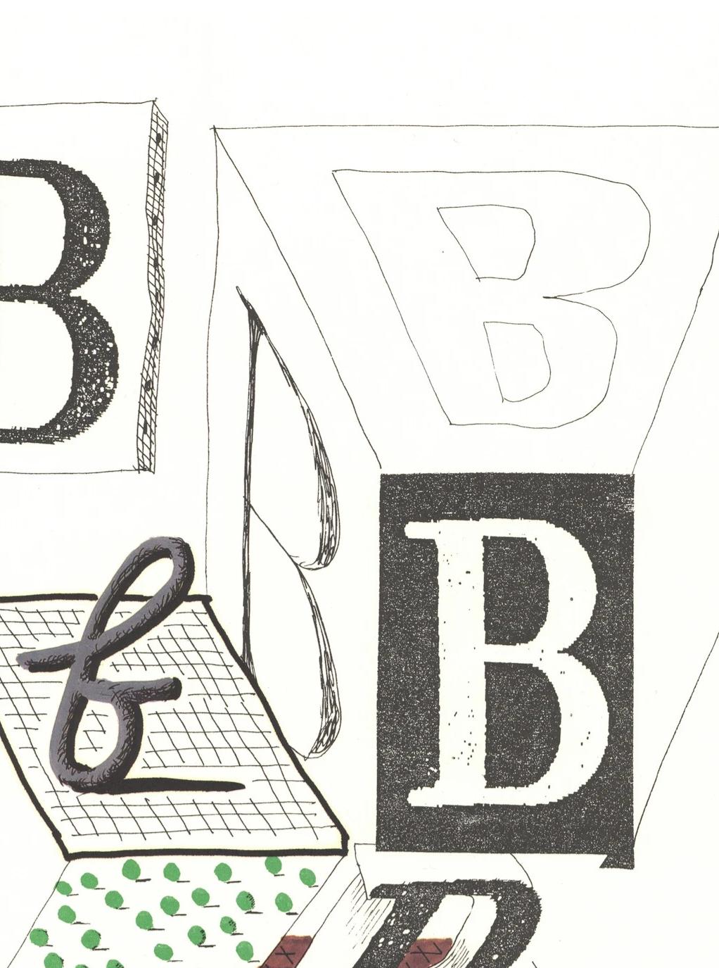 By David Hockney

These lithographs are taken from the special edition of Hockney's Alphabet, which is signed on the justification page by David Hockney and Stephen Spender. A copy of this justification page will accompany each