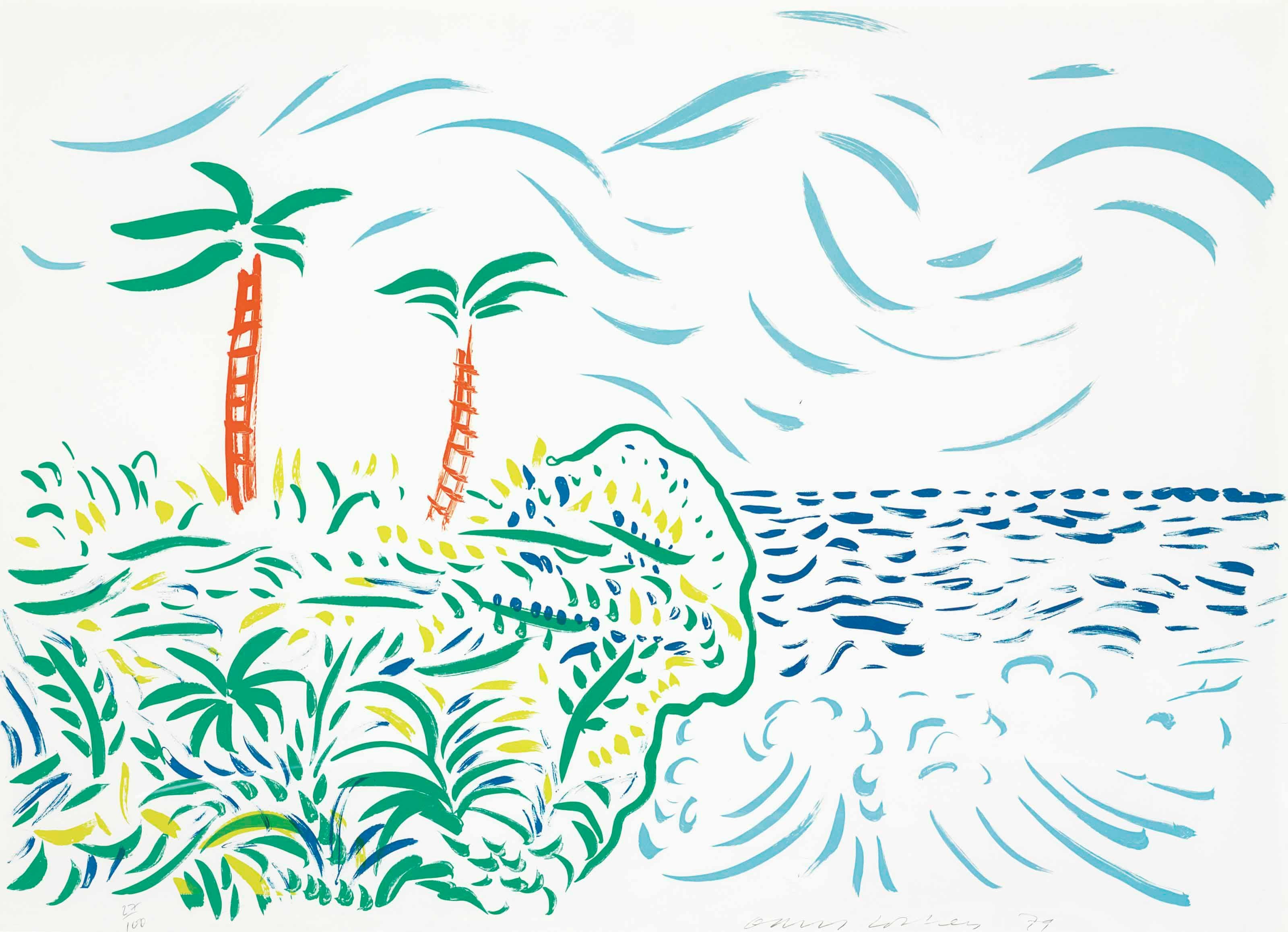 David Hockney Landscape Print - Bora Bora