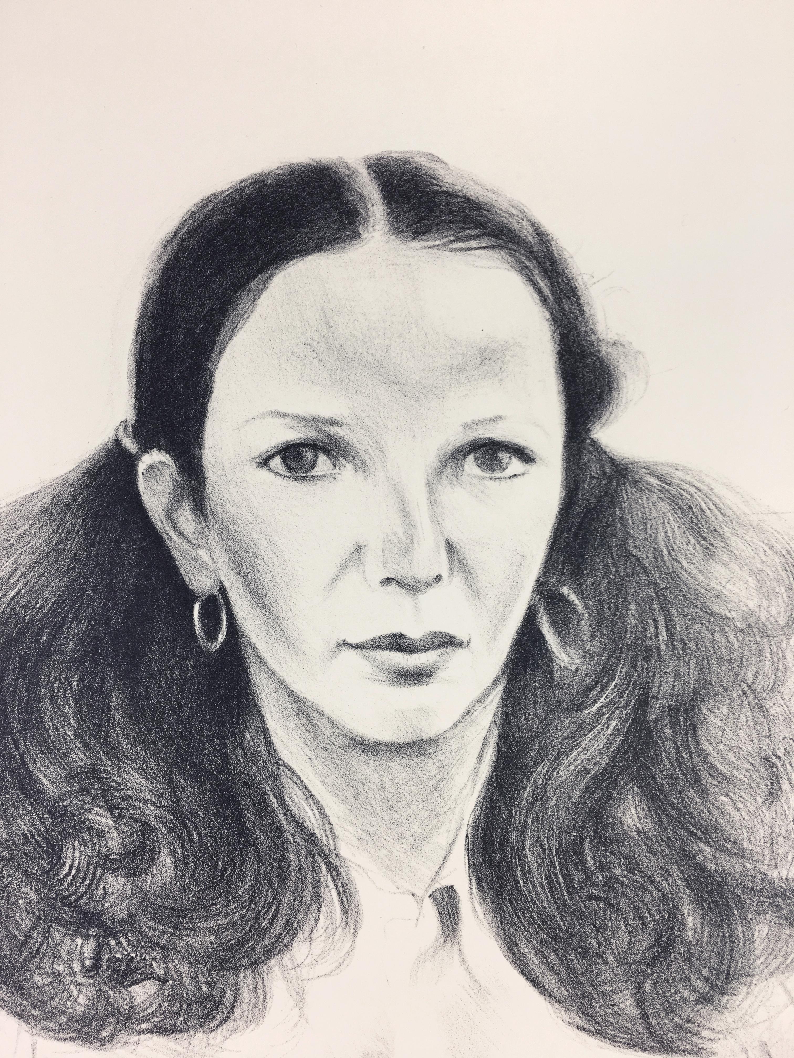 Brooke Hopper David Hockney portrait dessin lithographie en noir et blanc  en vente 2