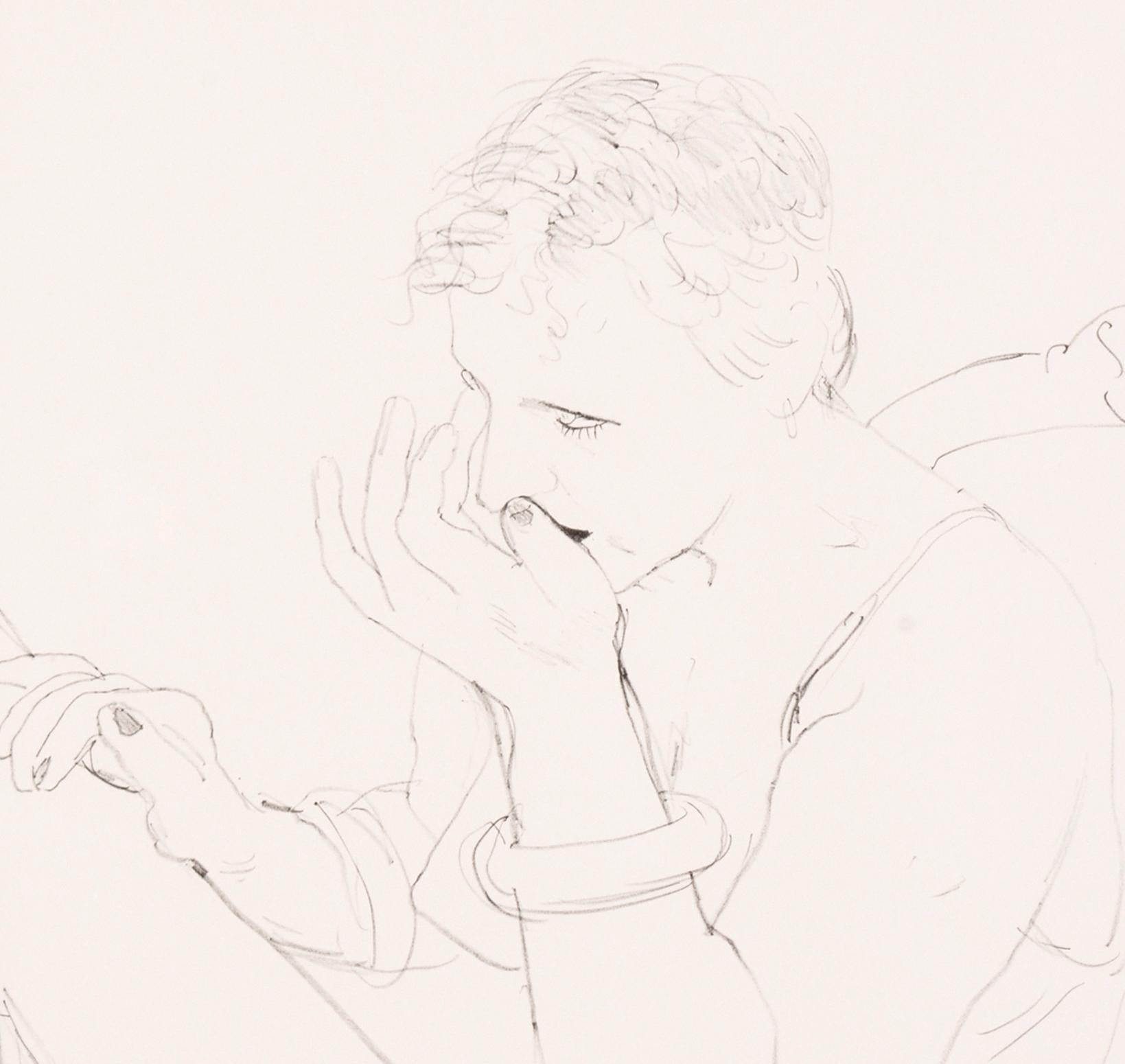 Celia - Adjusting her Eyelash - Portraiture British Art - White Portrait Print by David Hockney