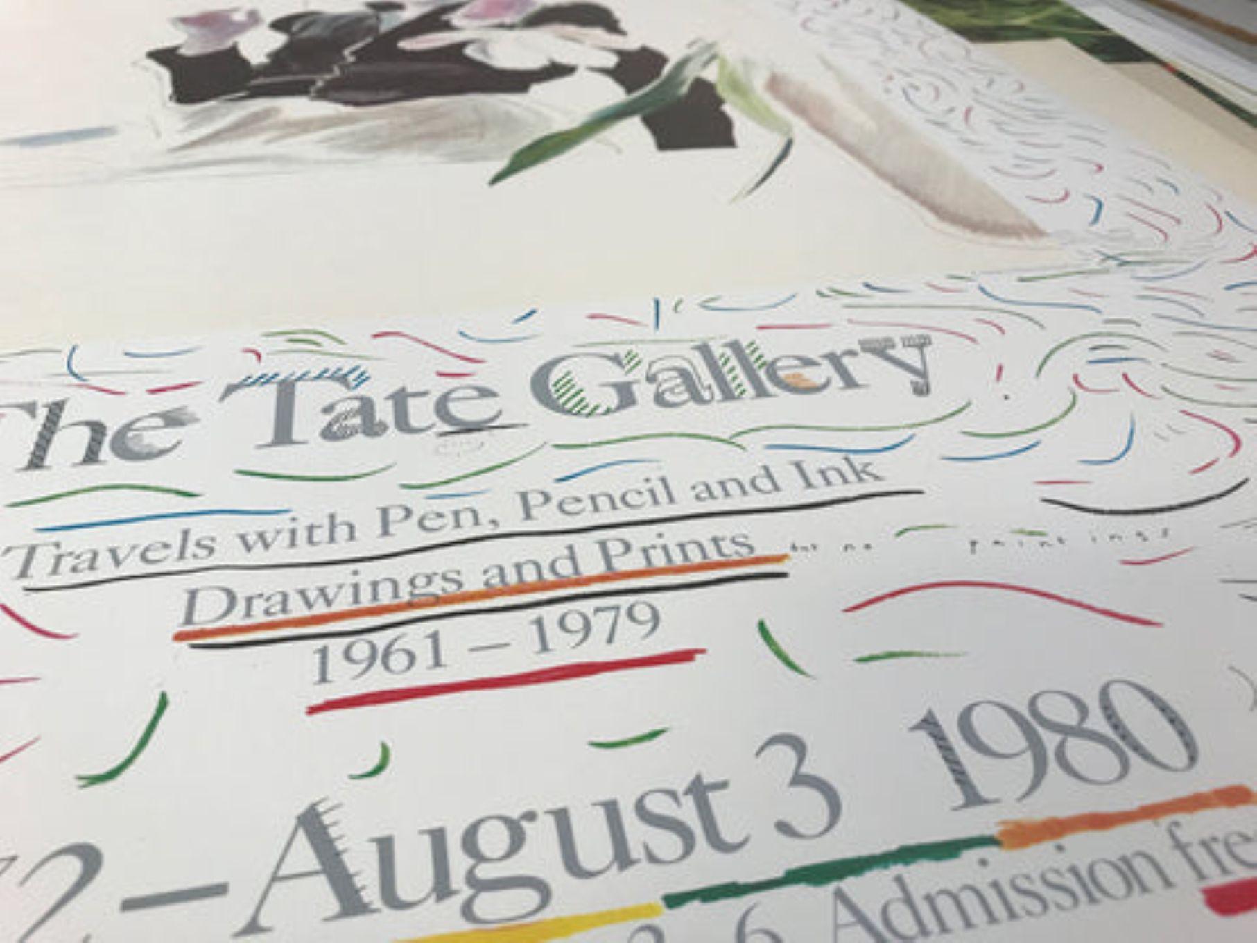 Celia in einem schwarzen Kleid mit weißen Blumen von David Hockney im Angebot 3