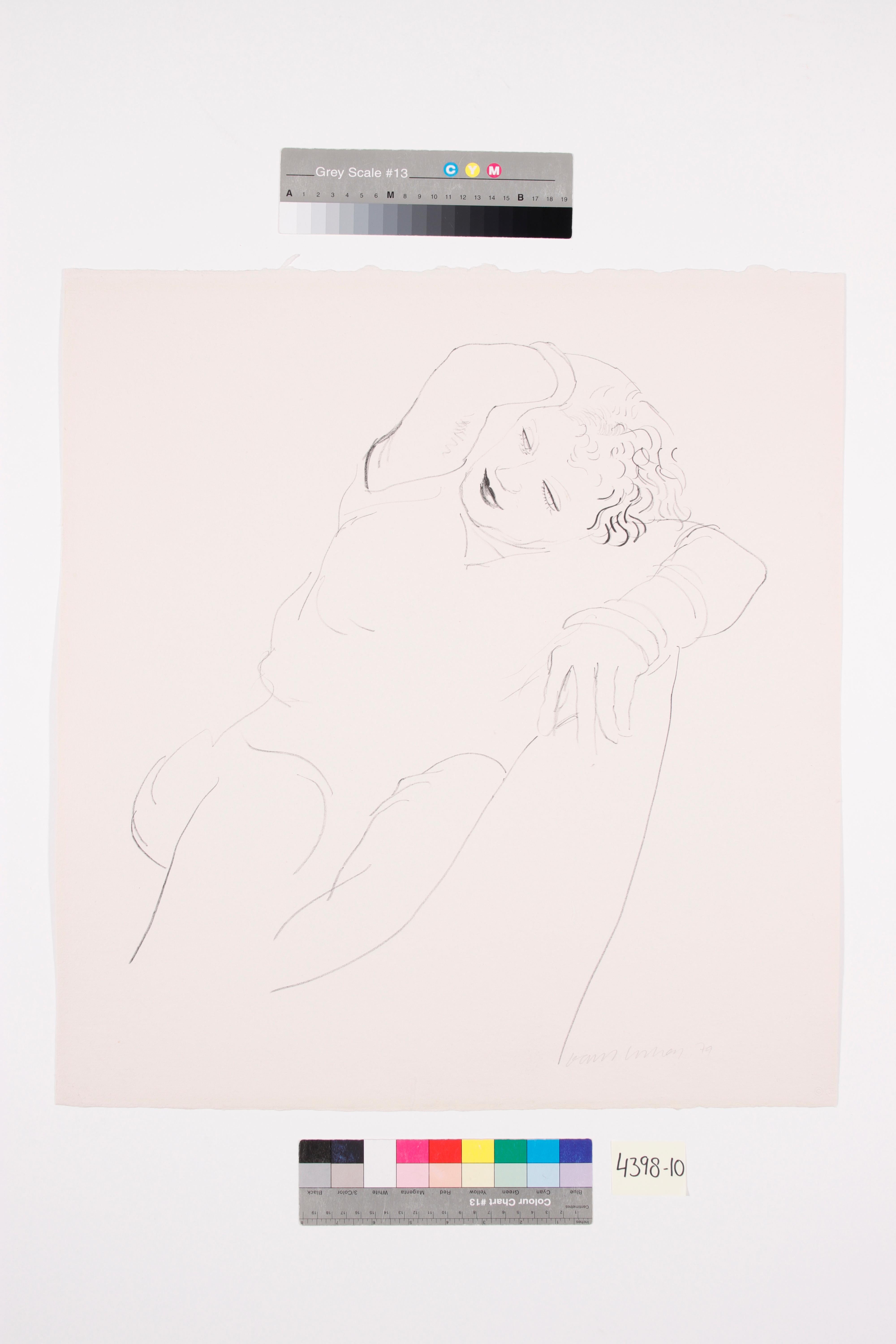 David Hockney - Celia couchée
Lithographie, 1979
Signée et datée au crayon.
Exemplaire non numéroté en dehors de l'édition numérotée de 100 (& 24 épreuves d'artiste).
Inscrit au crayon au verso de la feuille 