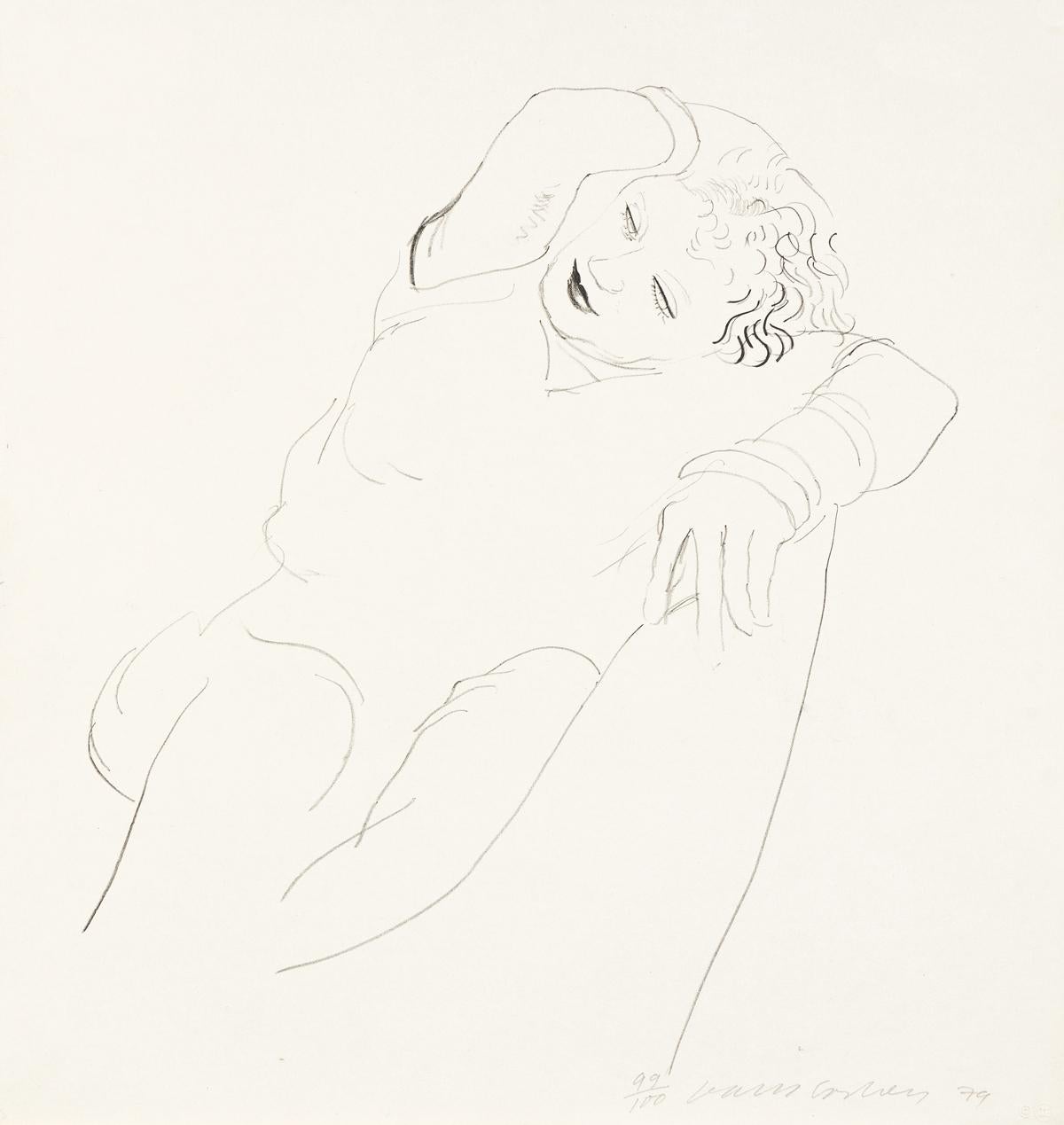 Portrait Print David Hockney - Celia inclinable