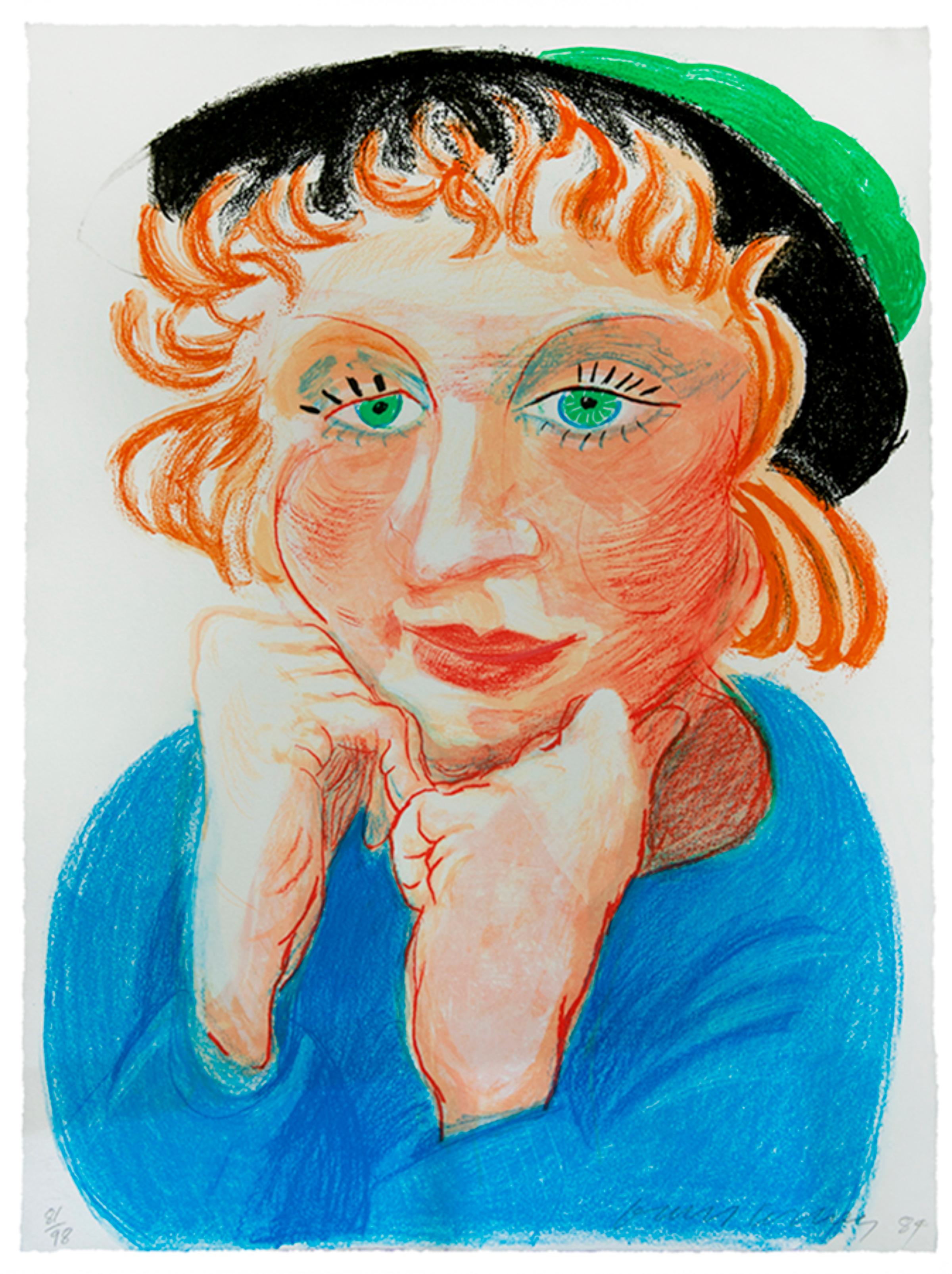 David Hockney Figurative Print - Celia with Green Hat, from the Moving Focus Series