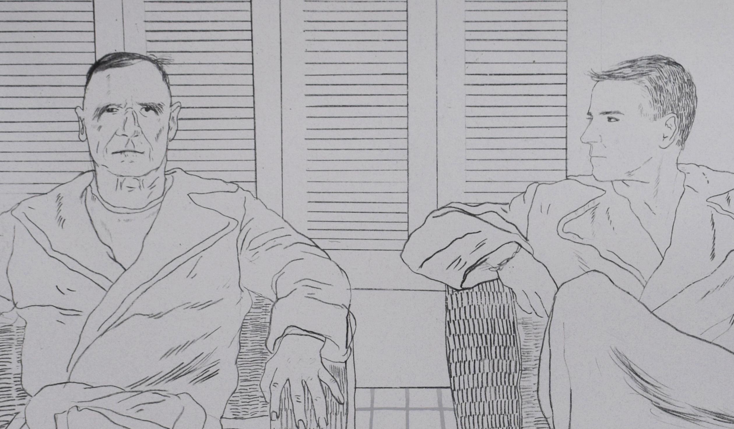 Christopher Isherwood and Don Bachardy, from: Friends - Friends Malibu - Gray Portrait Print by David Hockney