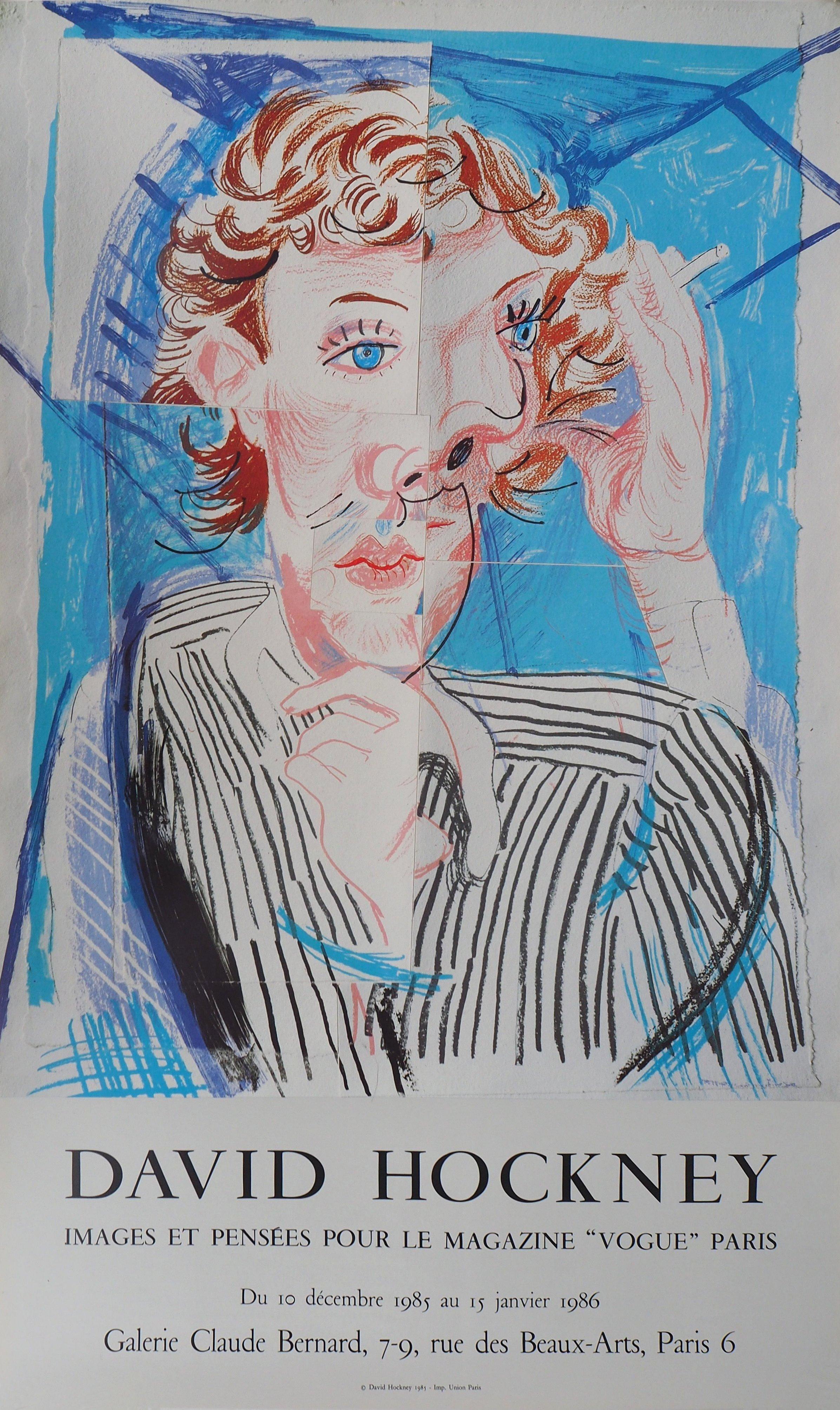 Portrait Print David Hockney - Portrait cubiste : Vogue - Affiche vintage d'origine (1985)
