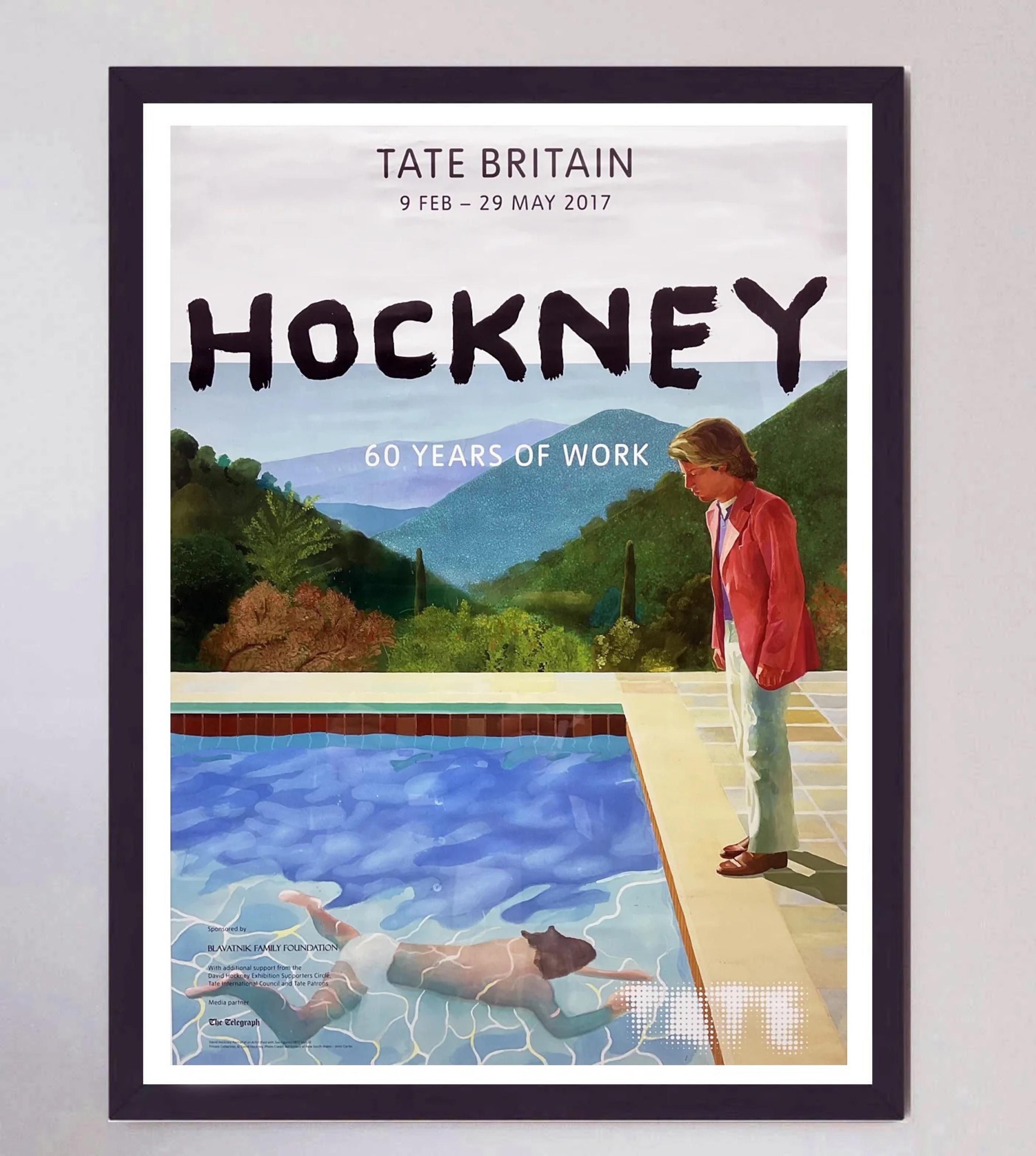 David Hockney, 60 Years of Work, 2017 — Tate Britain Exhibition Poster (Framed)

Offset lithograph and digital print on wove paper
Unframed dimensions: 61 × 41.9 cm (24 × 16½ in)
Framed dimensions: 66 x 46.9 cm (26.0 × 18.5 in)

A celebration of
